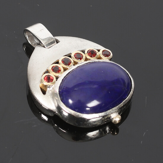 (1498) PENDANT, Sterling silver, with red and blue stones, Bernd Stahlhacke Konkret Production, Falköping. 2000s.