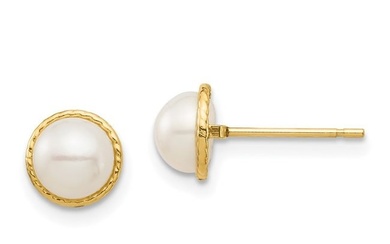 14K 5-6mm White Button Freshwater Pearl Post