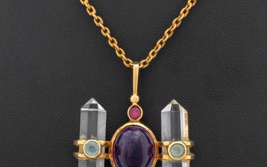 14K Multi-Colored Gemstone Pendant Necklace