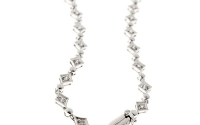 14K White Gold With 1.11ct Diamond Marquise Hinged Link Necklace