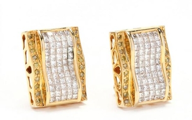 14KT Gold, Diamond, and Fancy Yellow Diamond Earrings