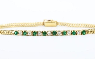 14KY Gold Diamond, Emerald Simulant Bracelet