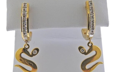 14k Gold Diamond Earrings with Dodo 18k Snake Drops