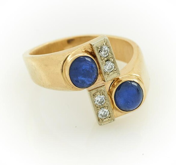 14k Yellow gold, sapphire & diamond bypass ring