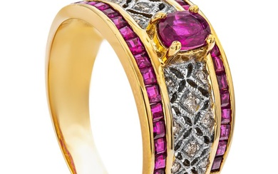 1.56 tcw Ruby Ring - 18 kt. White gold, Yellow Gold - Ring Rubies - 0.09 ct Diamonds - No Reserve Price
