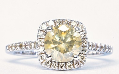 1.77 ct Natural Fancy Grayish Yellow SI2 - 14 kt. White gold - Ring - 1.44 ct Diamond - Diamonds, No Reserve Price