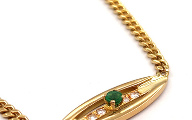 18 carati Oro giallo - Collana con pendente - 0.10 ct Smeraldo - Ct 0.08 Diamanti Peso Totale : 12.08 g