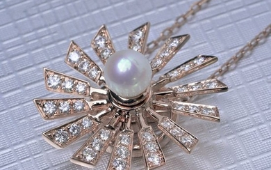 18 kt. Akoya pearls, 18Kt Rose Gold and Diamonds - Necklace, Pendant Diamond