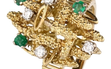 18 kt. Gold - Ring - 0.20 ct Diamond - Emerald