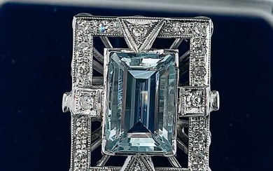 18 kt. Gold - Ring Aquamarine - Diamond