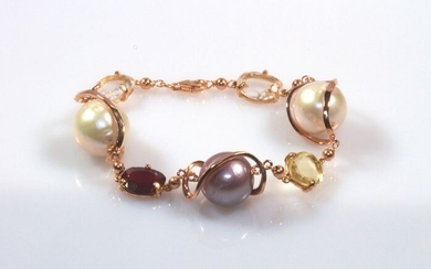 18 kt. Pink gold - Bracelet - Garnet, Pearls, Lemon Quartz, Rock Crystal