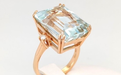 18 kt. Pink gold - Ring - 16.14 ct Aquamarine - 0.20 ct Diamonds * AIG Milan Report J5030059325