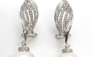 18 kt. White gold - Earrings - 20.00 ct South Sea Pearl - Diamonds