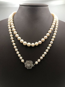 18 kt. White gold - Necklace, pearl necklace Diamond