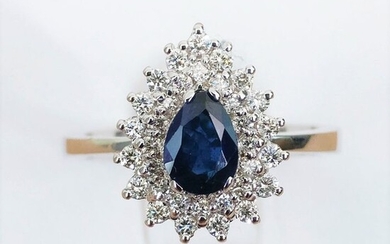18 kt. White gold - Ring - 0.76 ct Sapphire - Diamond