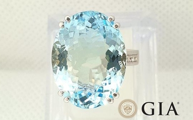 18 kt. White gold - Ring - 13.26 ct GIA certified aquamarine - Diamonds - No Reserve