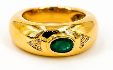18 kts. Yellow gold - Ring Emerald - Diamond