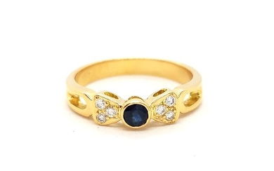 18 kts. Yellow gold - Ring Sapphire - Diamond