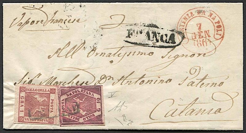 1861, Napoli, Province Napoletane, lettera da Napoli per Catania del 7 gennaio 1861