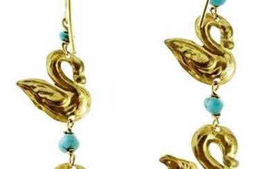 18K Yellow Gold and Turquoise Dangle Earrings
