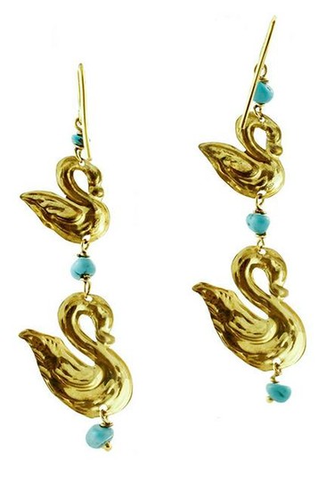 18K Yellow Gold and Turquoise Dangle Earrings