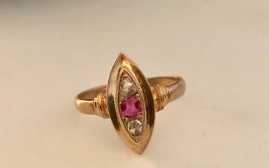 18ct Yellow Gold Punched - Ruby - Diamond Rose - Ring