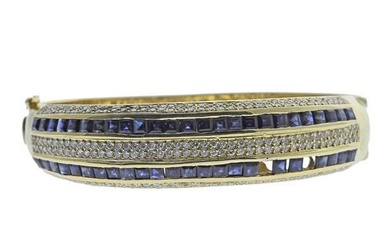 18k Gold Diamond Sapphire Bangle Bracelet