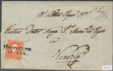 19.02.1859, Lettera da Montebelluno per Venezia, affrancata con un 5s....