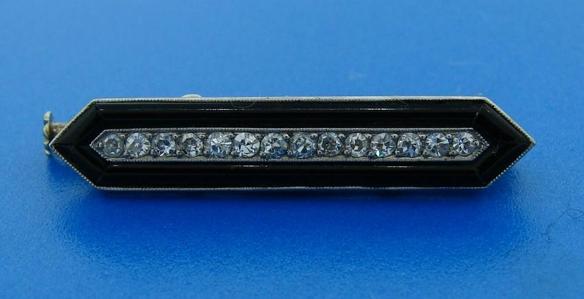 1920s DIAMOND PLATINUM BLACK ONYX PIN BROOCH CLIP Art