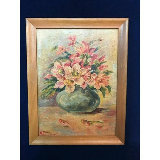 1960's Still Life Vase of Flowers Oil Painting