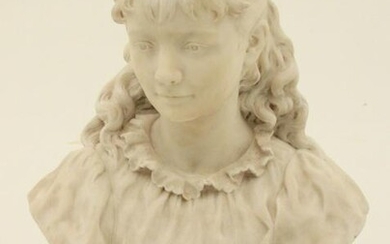 19TH C. MARBLE BUST OF YOUNG GIRL, SIGNED AT SLEEVE A.
