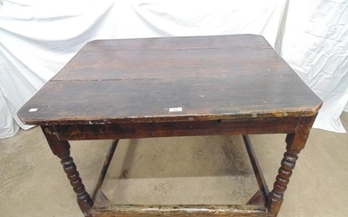 19th century oak three plank top rustic table with cut corne...