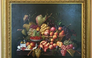 19thC Style Still Life of Fruit, Oil on Canvas