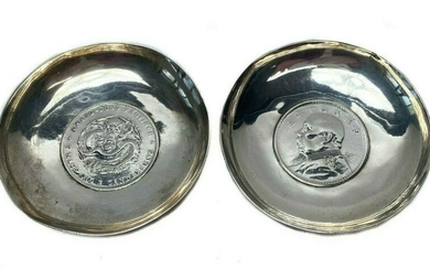 2 Chinese Silver Inset Coin Dishes Kwang-Tung Province