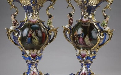 (2) Early 20th c. Continental gilded handled vases