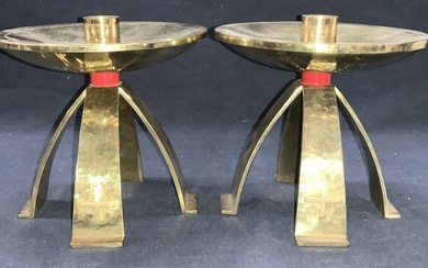 2 MCM 1964 Swiss Hammered Brass Cross CandleSticks