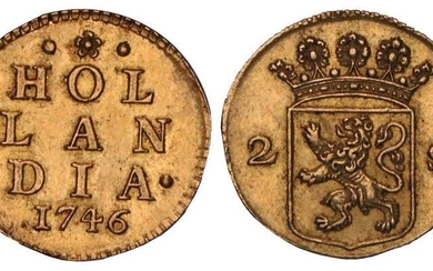 2 Stuiver afslag in goud Holland 1746. Prachtig.