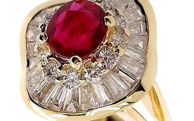 2.01ctw - 1.01ct Natural Vivid Red Fine Burma Ruby and 1.00ct Natural Diamonds - IGI Report - 18 kt. Yellow gold - Ring - 1.01 ct Ruby - Diamonds