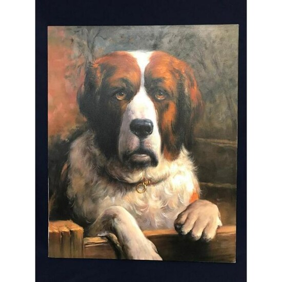 20thc Oil Painting, Saint Bernard Dog