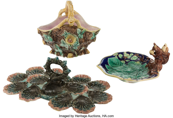 21145: Three Majolica Dishes, late 19th-early 20th cent