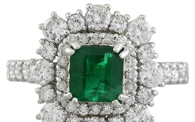 2.30 Carat Emerald 18K White Gold Diamond Ring