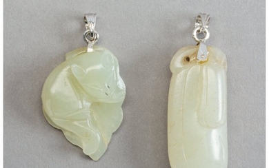 25045: Two Chinese Carved White Jade Pendants, 20th cen