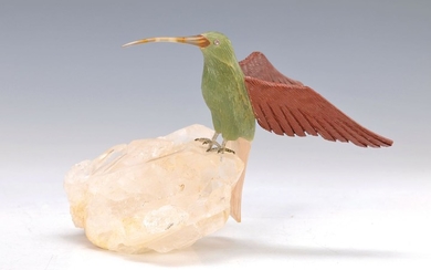 Sculpture of an hummingbird, nephrite cut, metal...
