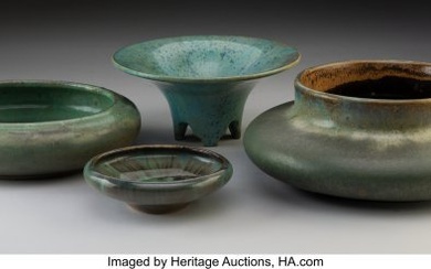27045: Four Fulper Pottery Glazed Ceramic Table Article