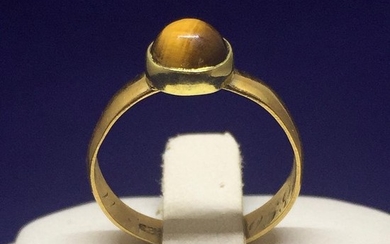 Authentic Antique 19th Century - 22 kt. Yellow gold - Ring Tiger eye