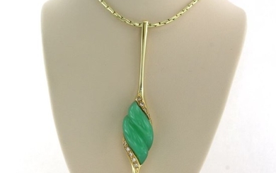 14 kt. Yellow gold - Necklace with pendant - 0.25 ct Diamond - Jade