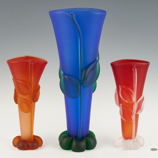 3 Tommie Rush Art Glass Vases