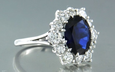 18 kt. White gold - Ring - 2.30 ct Sapphire - Diamond