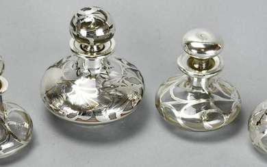 4 Antique Sterling Silver Overlay Perfume Bottles