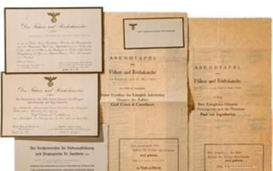 General der Flieger Friedrich Christiansen - Gruppe an Einladungen, Sitzordnungen oder Menüfolgen, 1938-44